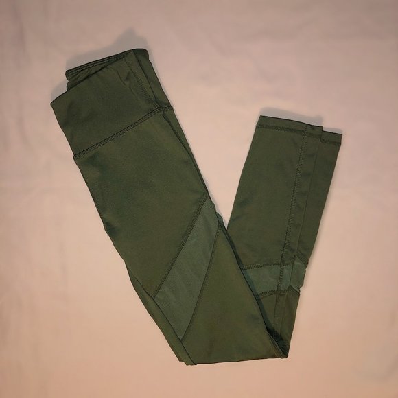 Pants - Olive Green High Waisted Mesh Slits Leggings